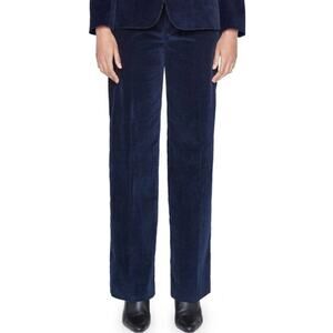 Frame Corduroy Pants Pleated High Waist Stretch Cotton Straight Navy Blue 6